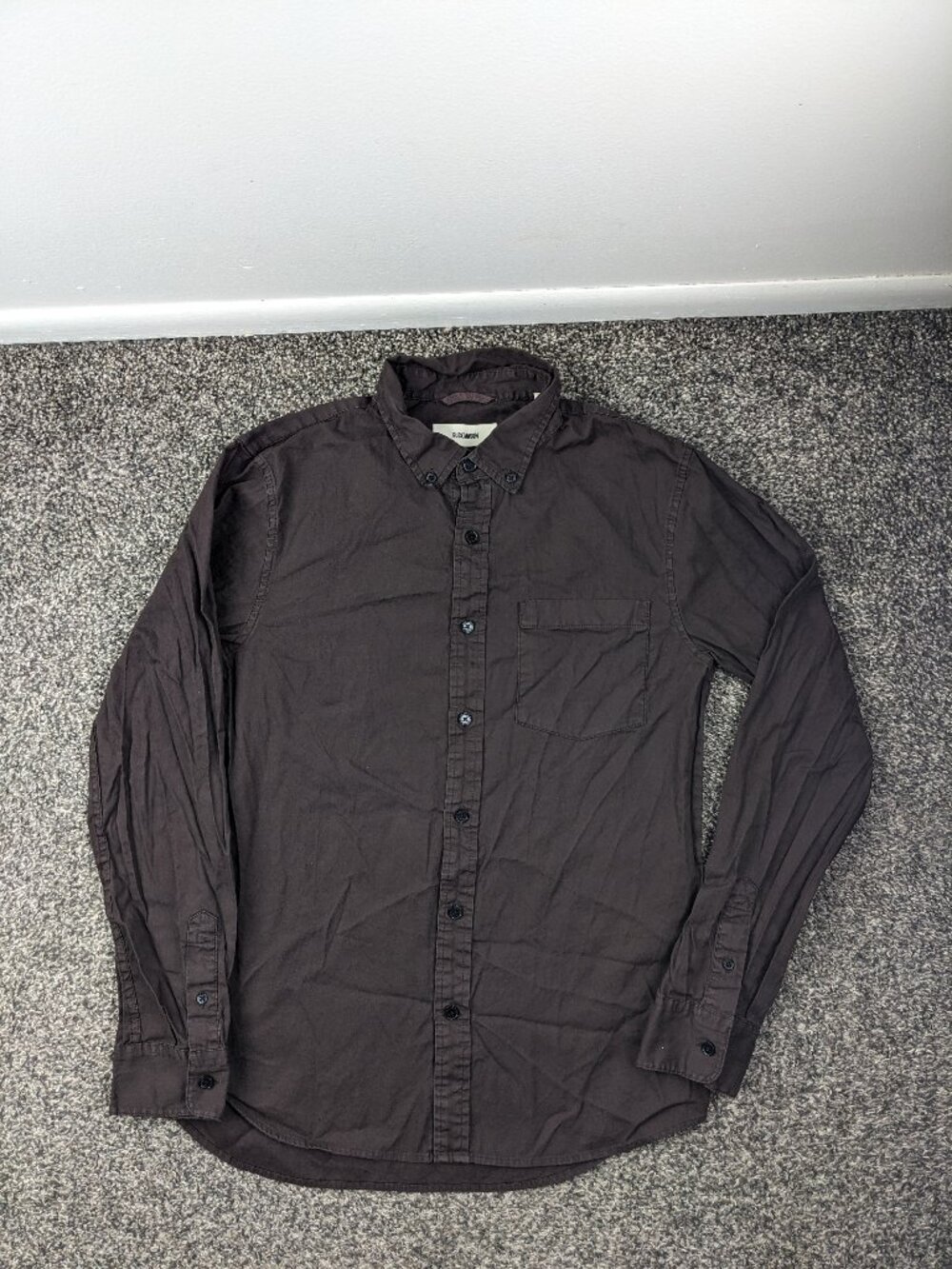 Buck Mason Shirt Draped Twill Long Sleeve Button Down Brown Mens Small